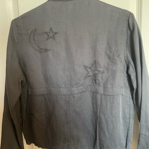 NWT Rails Rowen Linen Tencel Jacket XS Gray Military Stitched Stars - Picture 2 of 3